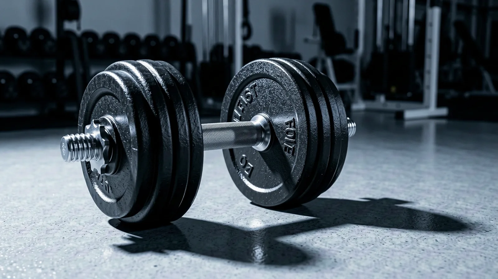 Heavy iron weights on concrete